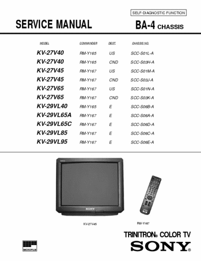 sony KV27V65 KV-27V40
KV-27V45
KV-27V65
KV-29VL40
KV-29VL65
KV-29VL85
KV-29VL95